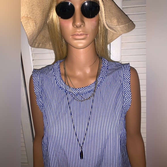J.Crew blue and white Striped Blue Sleeveless Top ruffles size 4 - Picture 3 of 6